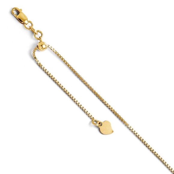 14k Yellow Gold 1mm Adjustable Box Chain Anklet, 11 Inch - Picture 1 of 4